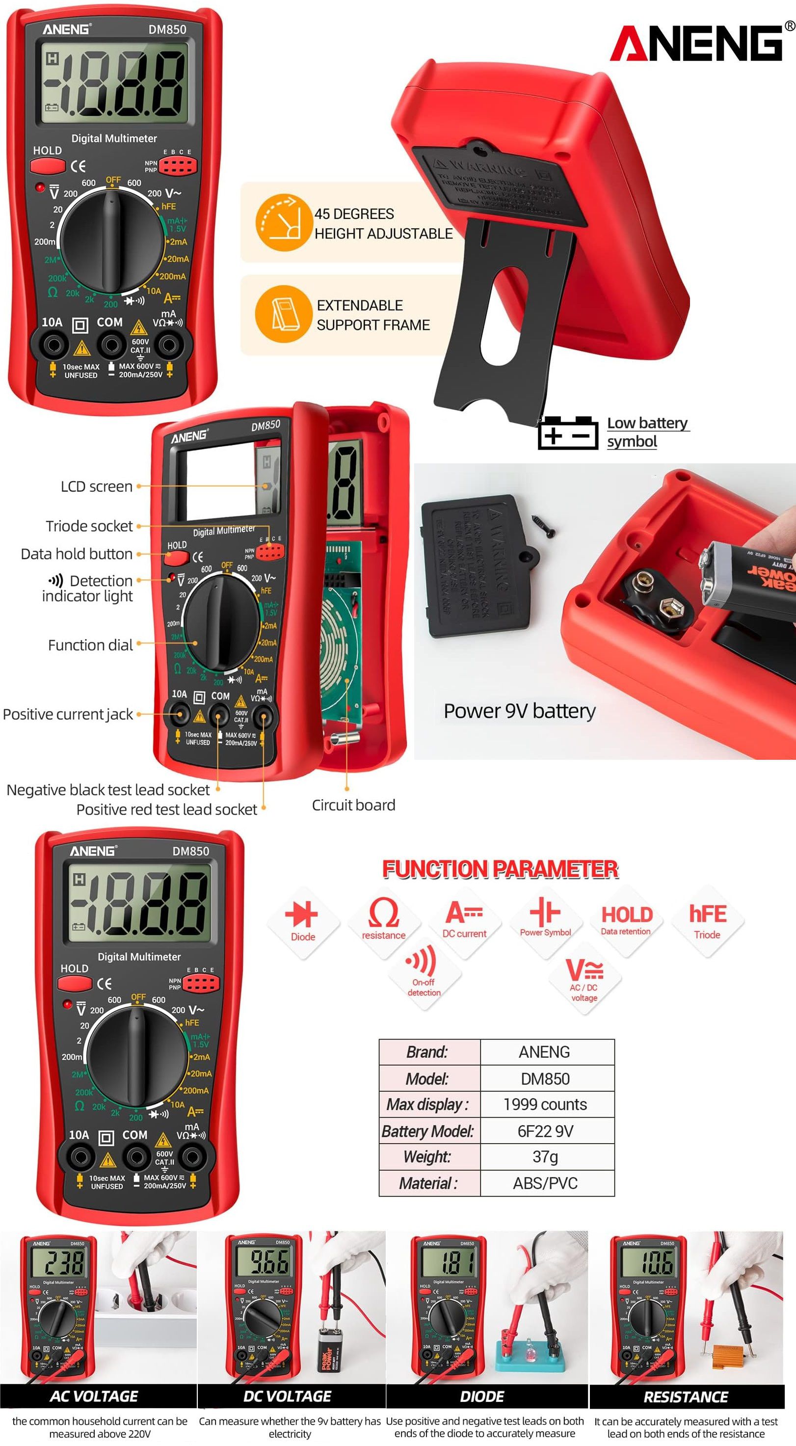 Multimetro LCD Digital Multifuncion DM850